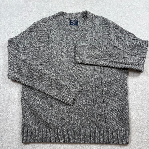 Abercrombie & Fitch Sweater Mens XL Heather Gray Cable Knit Outdoor Wool Blend - Picture 2 of 9